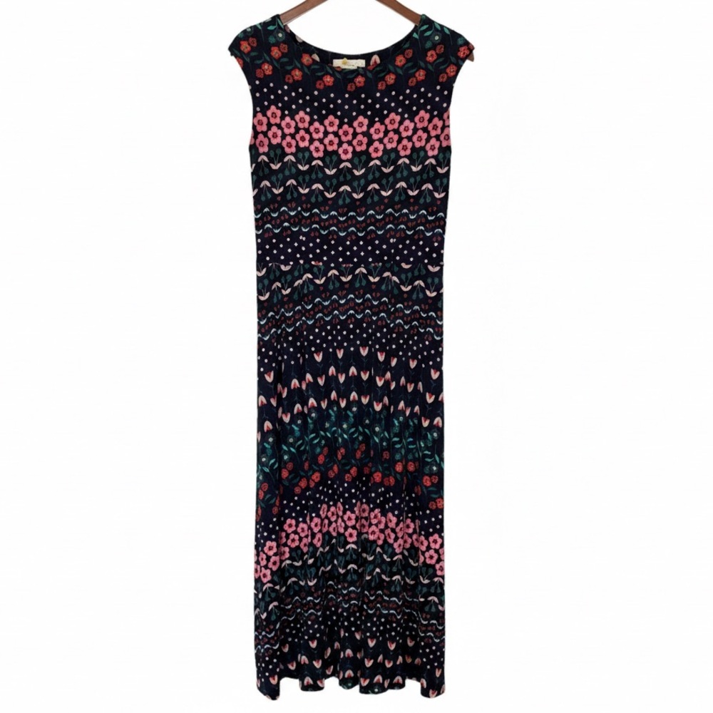 🔴 Boden Navy Floral & Polka Dot Jersey Midi Dress Size 8L (Long)